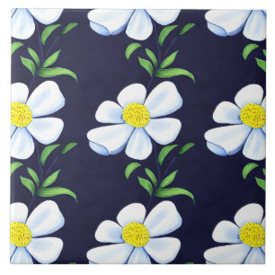 Navy Blue and White Floral Pattern Tile
