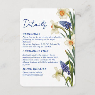 Navy blue and white floral Wedding details Enclosure Card