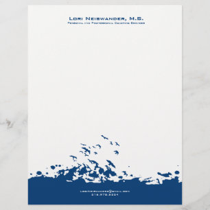 Navy Blue And White Flying Birds Illustration Letterhead