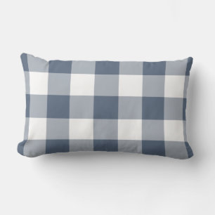 Navy Blue and White Gingham Pattern Lumbar Cushion