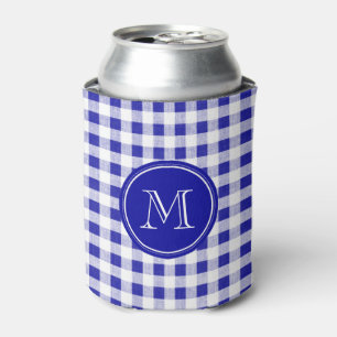 Navy Blue and White Gingham, Your Monogram Can Cooler