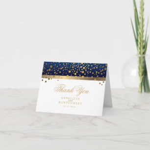Navy Blue and White Gold Confetti Dots - Thank You Card