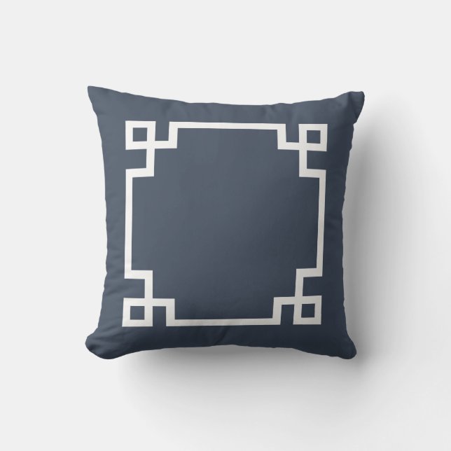 Navy Blue and White Greek Key Cushion (Front)