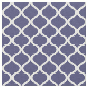Navy Blue and White Hamptons Quatrefoil Trellis Fabric