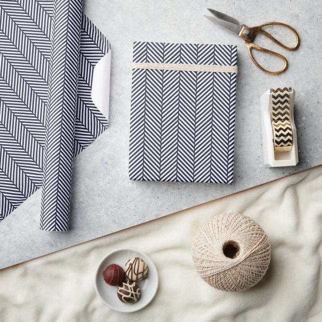 Navy Blue and White Herringbone Wrapping Paper (Crafts)