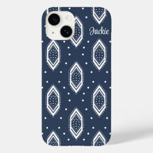 Navy Blue and White Hexagon Pattern Case-Mate iPhone 14 Case
