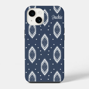 Navy Blue and White Hexagon Pattern iPhone 14 Case
