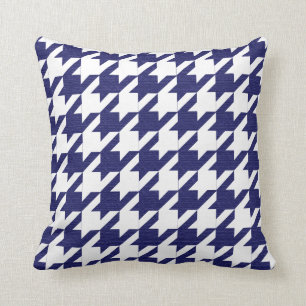 Navy Blue and White Houndstooth Pattern Cushion