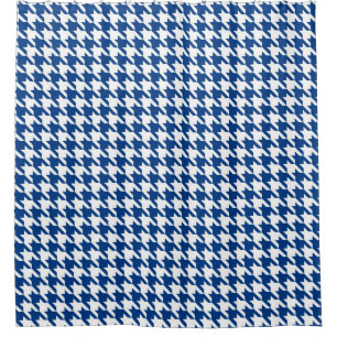 Navy Blue and White Houndstooth Pattern Shower Curtain