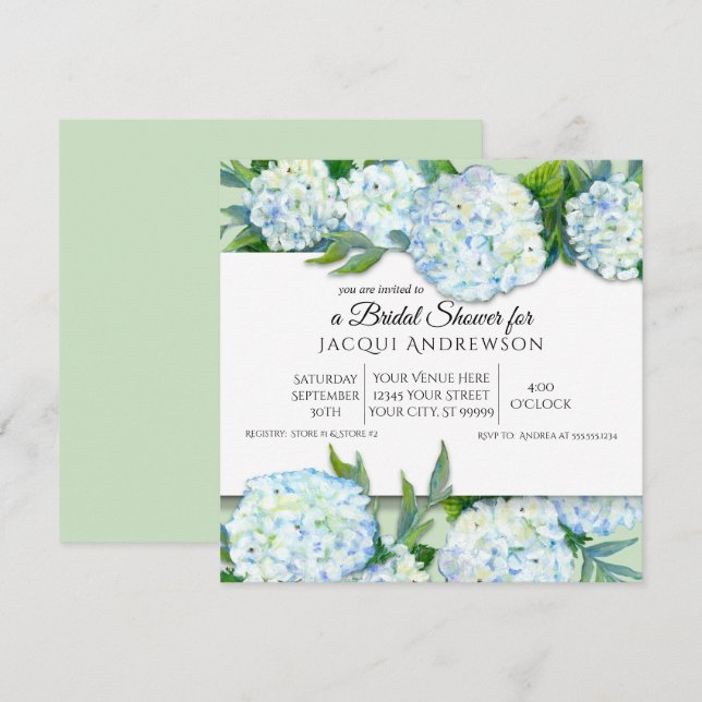 Navy Blue and White Hydrangea Floral Bridal Shower Invitation (Front/Back)