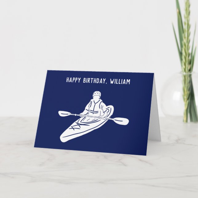 Navy Blue and White Kayakers Birthday Card (Front)