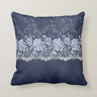 Navy Blue and White Lace Cushion