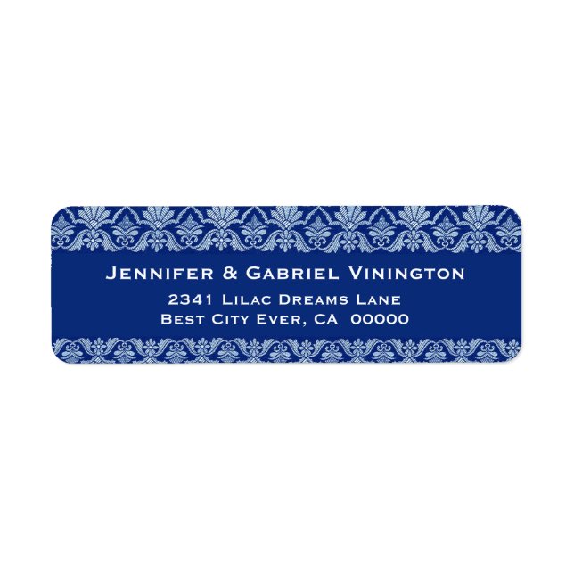 Navy Blue and White Lace Wedding Damask P562 (Front)