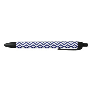 Navy Blue and White Large Chevron ZigZag Pattern Black Ink Pen