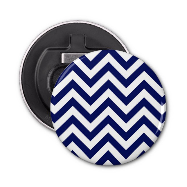 Navy Blue and White Large Chevron ZigZag Pattern Bottle Opener (Front)