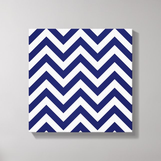 Navy Blue and White Large Chevron ZigZag Pattern Canvas Print (Front)