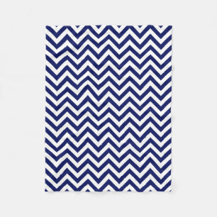 Navy Blue and White Large Chevron ZigZag Pattern Fleece Blanket