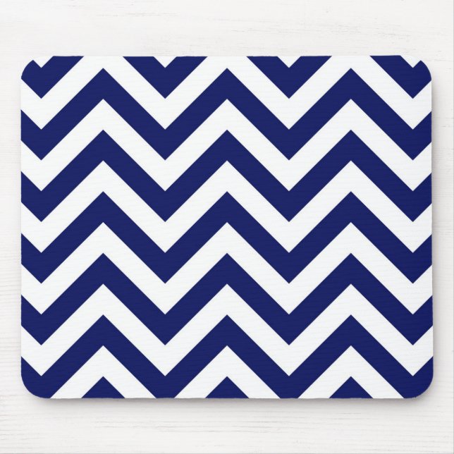 Navy Blue and White Large Chevron ZigZag Pattern Mouse Mat (Front)