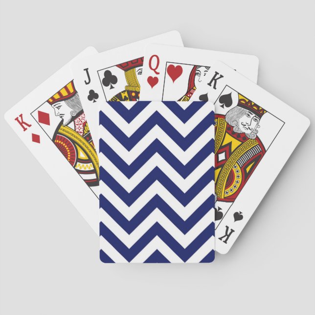 Navy Blue and White Large Chevron ZigZag Pattern Playing Cards (Back)
