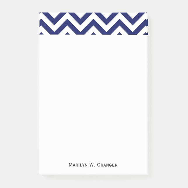 Navy Blue and White Large Chevron ZigZag Pattern Post-it Notes (Front)