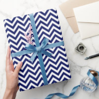 Navy Blue and White Large Chevron ZigZag Pattern Wrapping Paper