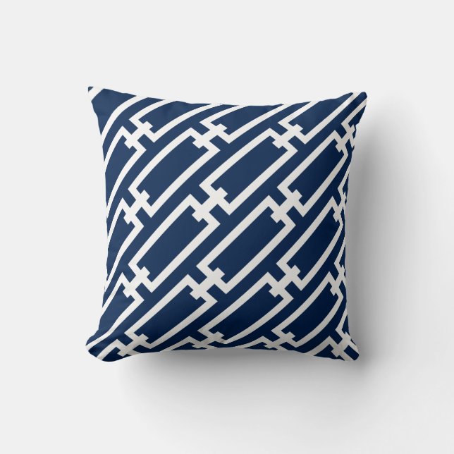 Navy Blue and White Links Pattern Cushion (Front)