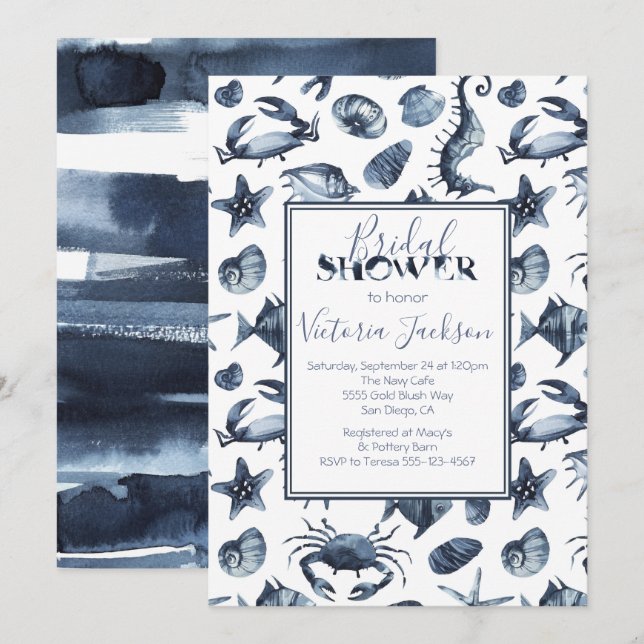 Navy Blue and White Marine Bridal Shower Invitation (Front/Back)