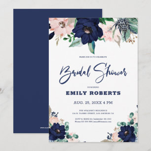Navy-blue and white marine flowers bloom invitation