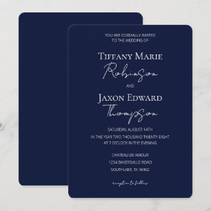 Navy Blue and White Minimalist Elegance Wedding Invitation