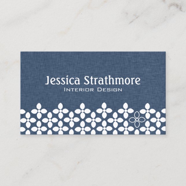 Navy Blue and White Modern Flower Business Card (Front)