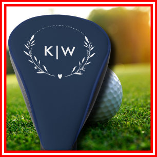 Navy Blue and White Modern Initials Monogram Golf Head Cover