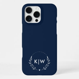 Navy Blue and White Modern Initials Monogram iPhone 16 Pro Max Case