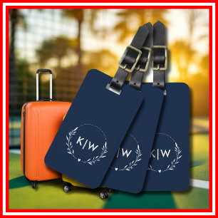 Navy Blue and White Modern Initials Monogram Luggage Tag