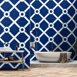 Navy Blue and White Modern Lattice Wallpaper