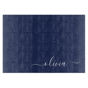 Navy Blue and White Modern Monogram Cutting Board