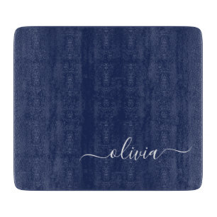 Navy Blue and White Modern Monogram Cutting Board