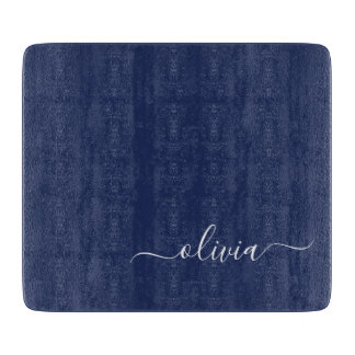 Navy Blue and White Modern Monogram Cutting Board