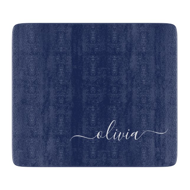 Navy Blue and White Modern Monogram Cutting Board (Front)