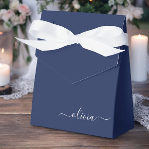 Navy Blue and White Modern Monogram Favour Box