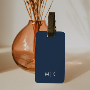Navy Blue and White   Modern Monogram Luggage Tag