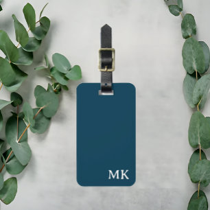 Navy Blue and White   Modern Monogram Luggage Tag