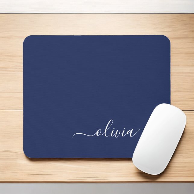 Navy Blue and White Modern Monogram Mouse Mat (Creator Uploaded)