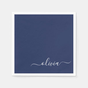 Navy Blue and White Modern Monogram Napkin