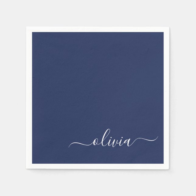 Navy Blue and White Modern Monogram Napkin (Front)