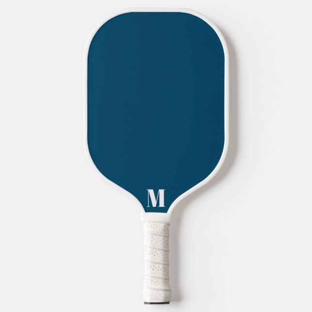 Navy Blue and White Modern Monogram Pickleball Paddle (Front)