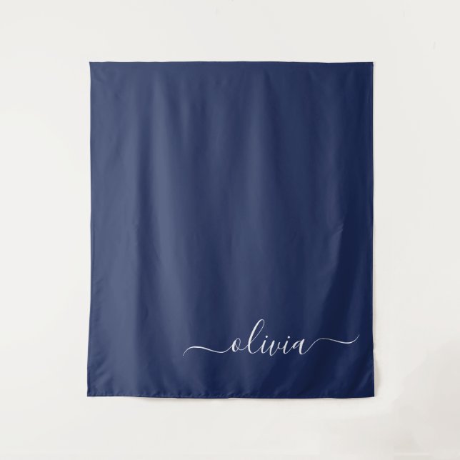 Navy Blue and White Modern Monogram Tapestry (Front)