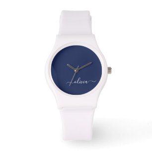 Navy Blue and White Modern Monogram Watch