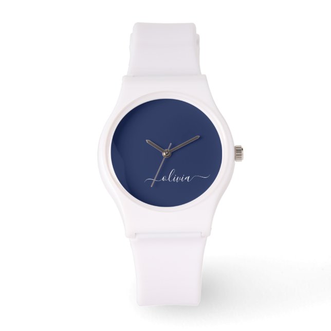 Navy Blue and White Modern Monogram Watch (Front)