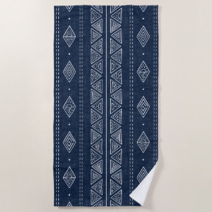 Navy Blue and White Modern Tribal Pattern Summer Beach Towel