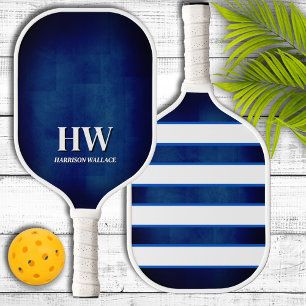 Navy Blue and White Monogram Pickleball Paddle